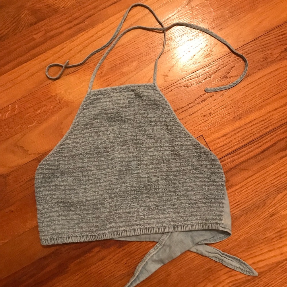 Hollister S jean blue crop halter top